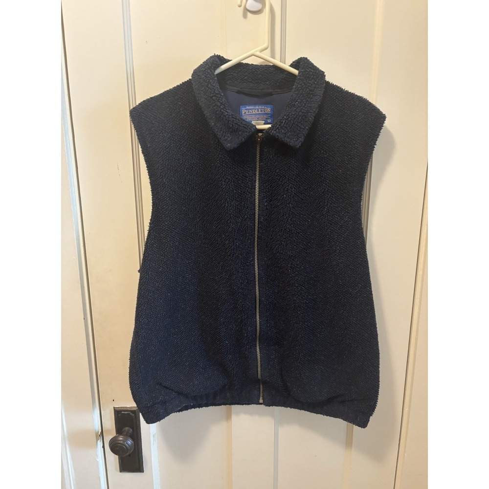 Pendleton Mens Navy Blue Full Zip Fleece Sherpa Vest L Classic Outdoor Layer